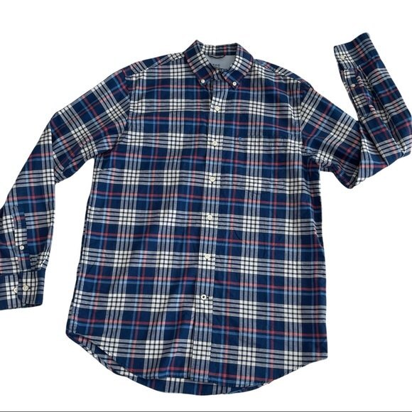 Izod Saltwater Relaxed Classic Blue Plaid Shirt 100% Cotton Button Down Size S - Picture 15 of 15